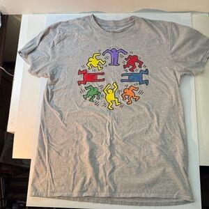 Keith Haring, Gray T-Shirt with Colorful Dancing Figures